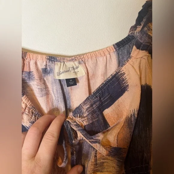 Universal Thread Pink Blue Pullover Puff Short Sleeve Elastic Waist Dress Medium - Picture 6 of 7